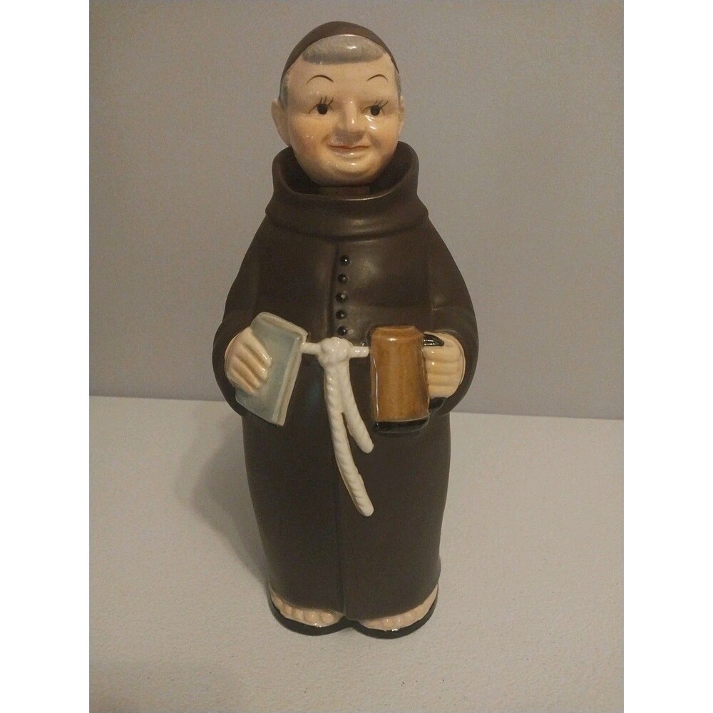 Vintage Monk Friar Figural Decanter Ceramic Liquor Bottle Cork Stopper 10"